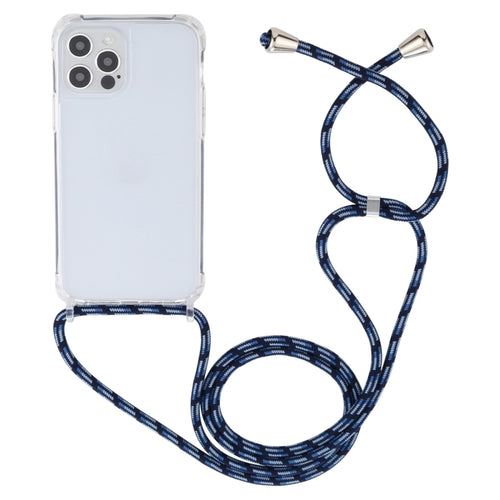 For iPhone 15 Pro Max Transparent Acrylic Airbag Shockproof Phone Protective Case with Lanyard(Gradient Blue) - HoMEdemic™ 