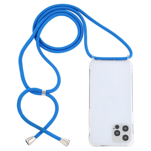 For iPhone 15 Pro Max Transparent Acrylic Airbag Shockproof Phone Protective Case with Lanyard(Blue) - HoMEdemic™ 