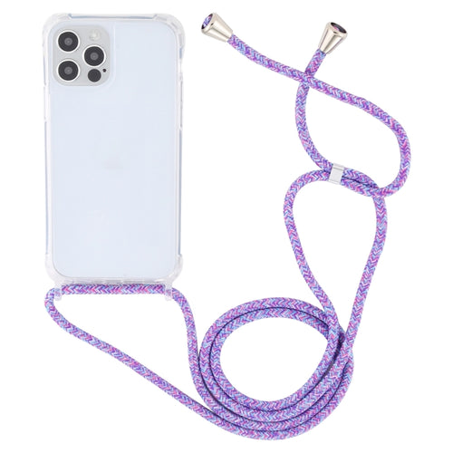 For iPhone 15 Pro Max Transparent Acrylic Airbag Shockproof Phone Protective Case with Lanyard(Purple Rainbow) - HoMEdemic™ 