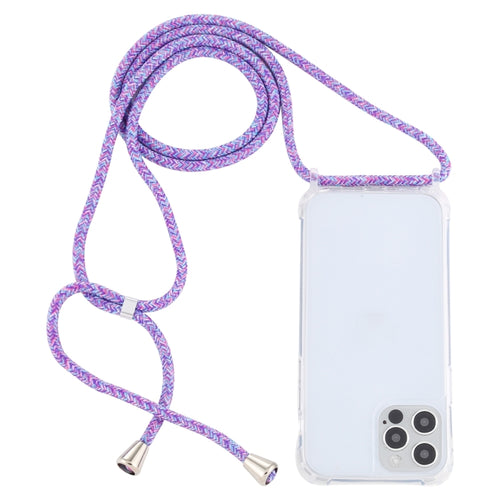 For iPhone 15 Pro Max Transparent Acrylic Airbag Shockproof Phone Protective Case with Lanyard(Purple Rainbow) - HoMEdemic™ 