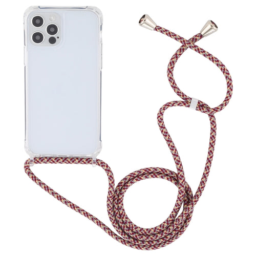 For iPhone 15 Pro Max Transparent Acrylic Airbag Shockproof Phone Protective Case with Lanyard(Red Apricot Grey Fine Lines) - HoMEdemic™ 