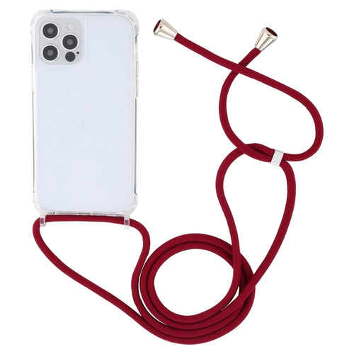 For iPhone 15 Pro Max Transparent Acrylic Airbag Shockproof Phone Protective Case with Lanyard(Claret) - HoMEdemic™ 