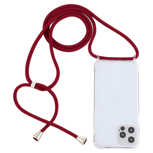 For iPhone 15 Pro Max Transparent Acrylic Airbag Shockproof Phone Protective Case with Lanyard(Claret) - HoMEdemic™ 