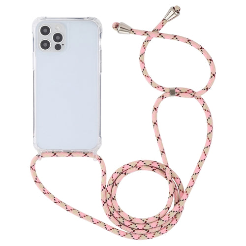 For iPhone 15 Pro Max Transparent Acrylic Airbag Shockproof Phone Protective Case with Lanyard(Pink Apricot Coffee) - HoMEdemic™ 