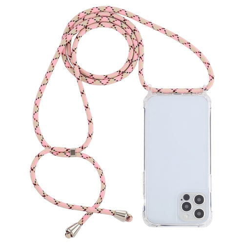 For iPhone 15 Pro Max Transparent Acrylic Airbag Shockproof Phone Protective Case with Lanyard(Pink Apricot Coffee) - HoMEdemic™ 