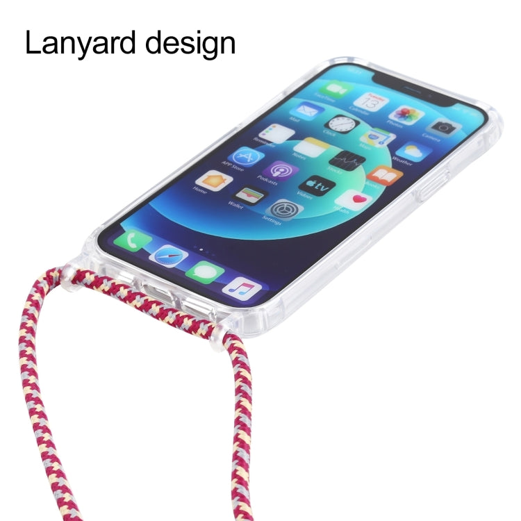 For iPhone 15 Pro Transparent Acrylic Airbag Shockproof Phone Protective Case with Lanyard(Red Apricot Grey Fine Lines) - HoMEdemic™ 