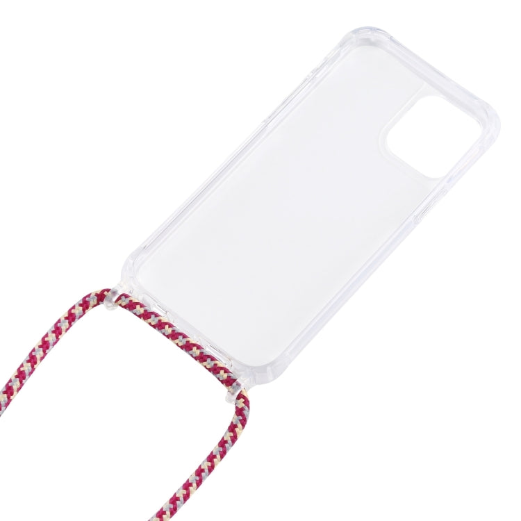 For iPhone 15 Pro Transparent Acrylic Airbag Shockproof Phone Protective Case with Lanyard(Red Apricot Grey Fine Lines) - HoMEdemic™ 