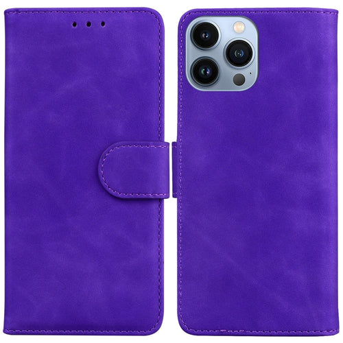 For iPhone 15 Pro Max Skin Feel Pure Color Flip Leather Phone Case(Purple) - HoMEdemic™ 