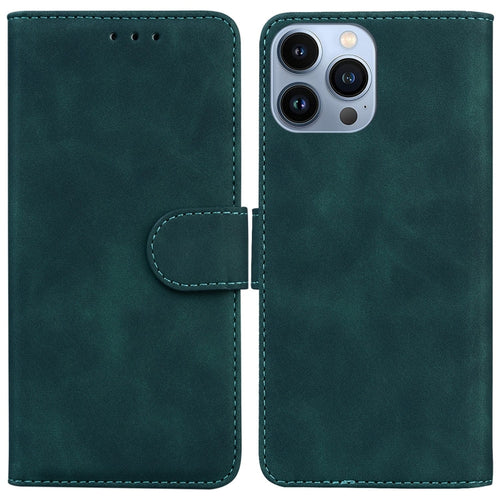 For iPhone 15 Pro Max Skin Feel Pure Color Flip Leather Phone Case(Green) - HoMEdemic™ 