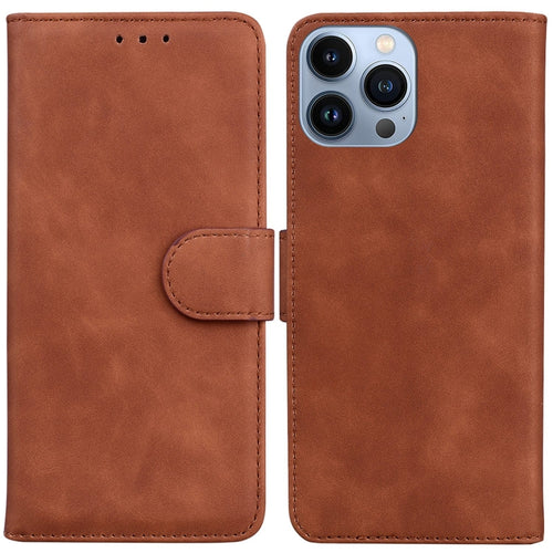 For iPhone 15 Pro Max Skin Feel Pure Color Flip Leather Phone Case(Brown) - HoMEdemic™ 