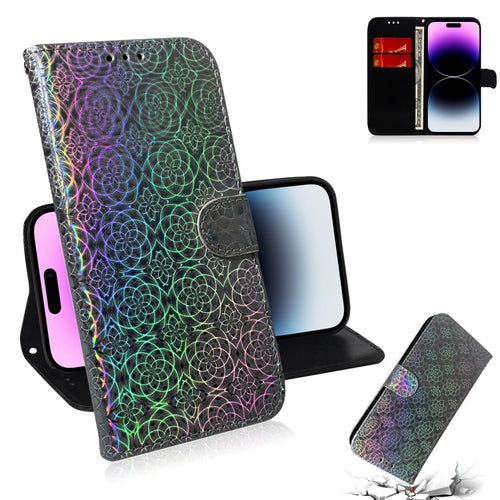 For iPhone 15 Pro Max Colorful Magnetic Buckle Leather Phone Case(Silver) - HoMEdemic™ 