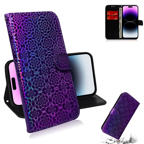 For iPhone 15 Pro Max Colorful Magnetic Buckle Leather Phone Case(Purple) - HoMEdemic™ 