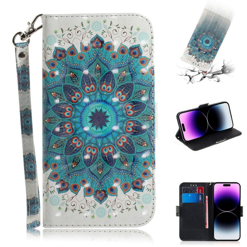 For iPhone 15 Pro Max 3D Colored Horizontal Flip Leather Phone Case(Peacock Wreath) - HoMEdemic™ 