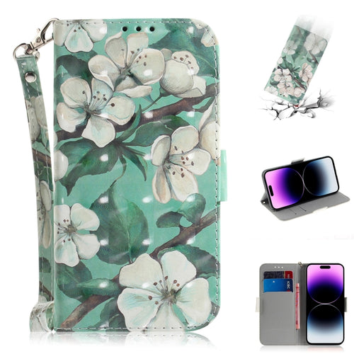 For iPhone 15 Pro Max 3D Colored Horizontal Flip Leather Phone Case(Watercolor Flower) - HoMEdemic™ 