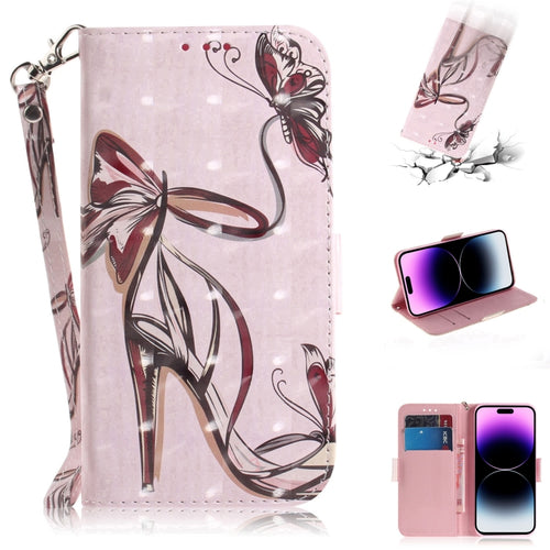 For iPhone 15 Pro Max 3D Colored Horizontal Flip Leather Phone Case(Butterfly High-heeled) - HoMEdemic™ 