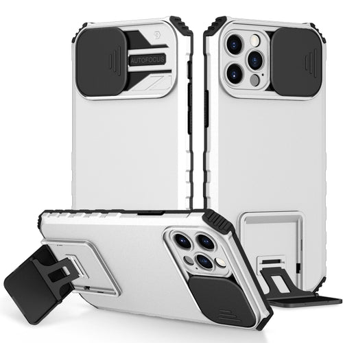 For iPhone 15 Pro Max Stereoscopic Holder Sliding Camshield Phone Case(White) - HoMEdemic™ 