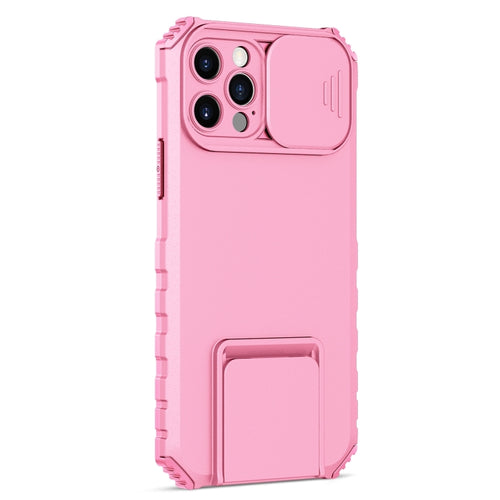 For iPhone 15 Pro Max Stereoscopic Holder Sliding Camshield Phone Case(Pink) - HoMEdemic™ 