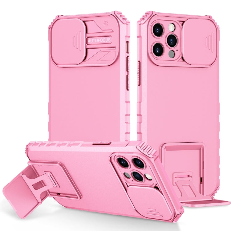 For iPhone 15 Pro Stereoscopic Holder Sliding Camshield Phone Case(Pink) - HoMEdemic™ 