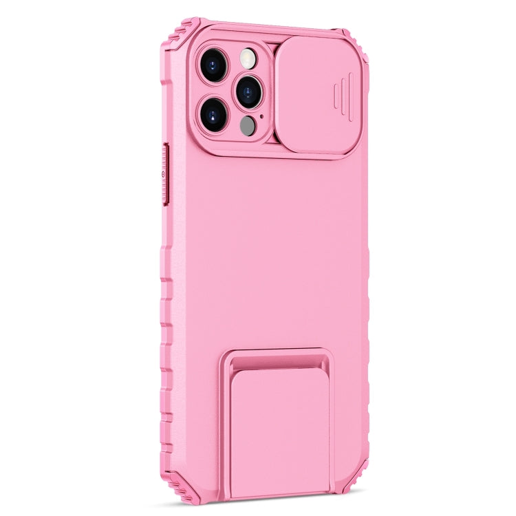 For iPhone 15 Pro Stereoscopic Holder Sliding Camshield Phone Case(Pink) - HoMEdemic™ 