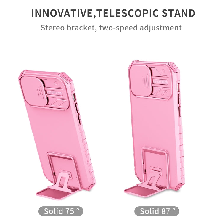 For iPhone 15 Pro Stereoscopic Holder Sliding Camshield Phone Case(Pink) - HoMEdemic™ 