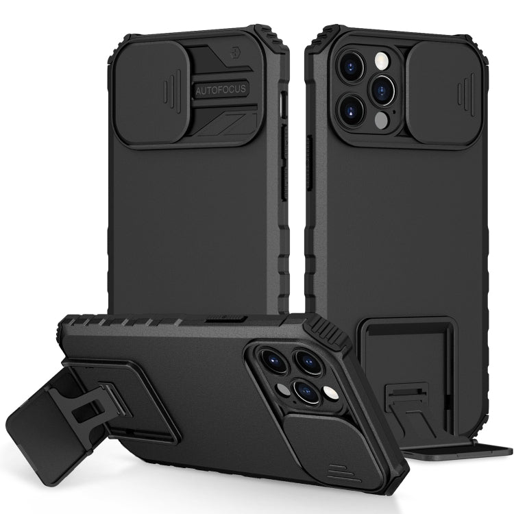For iPhone 15 Pro Stereoscopic Holder Sliding Camshield Phone Case(Black) - HoMEdemic™ 