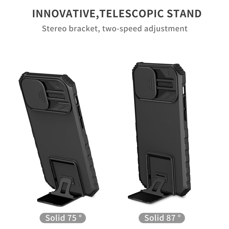 For iPhone 15 Pro Stereoscopic Holder Sliding Camshield Phone Case(Black) - HoMEdemic™ 
