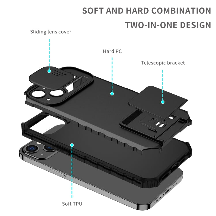 For iPhone 15 Pro Stereoscopic Holder Sliding Camshield Phone Case(Black) - HoMEdemic™ 