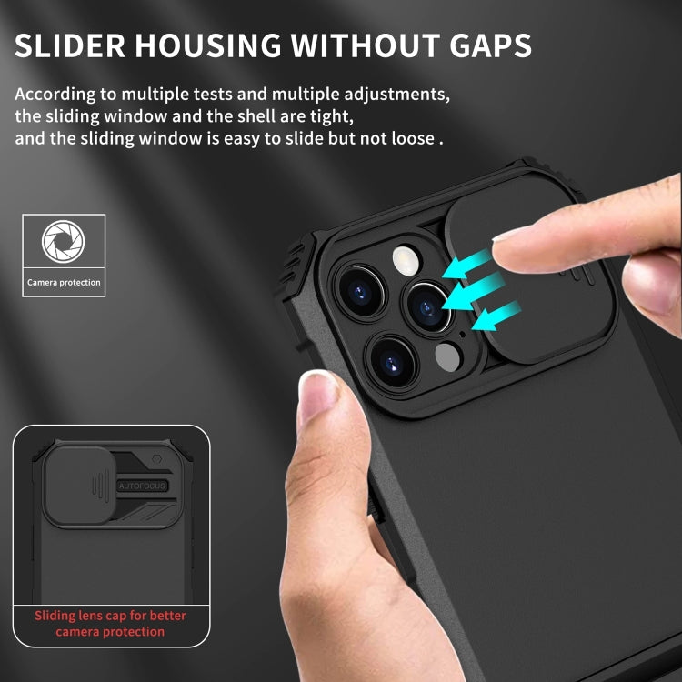 For iPhone 15 Pro Stereoscopic Holder Sliding Camshield Phone Case(Black) - HoMEdemic™ 