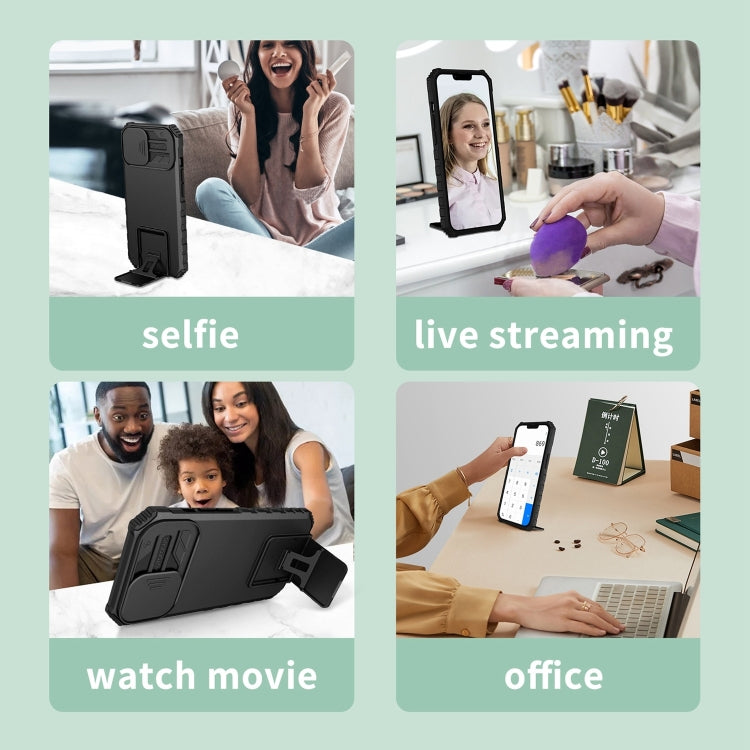 For iPhone 15 Pro Stereoscopic Holder Sliding Camshield Phone Case(Black) - HoMEdemic™ 