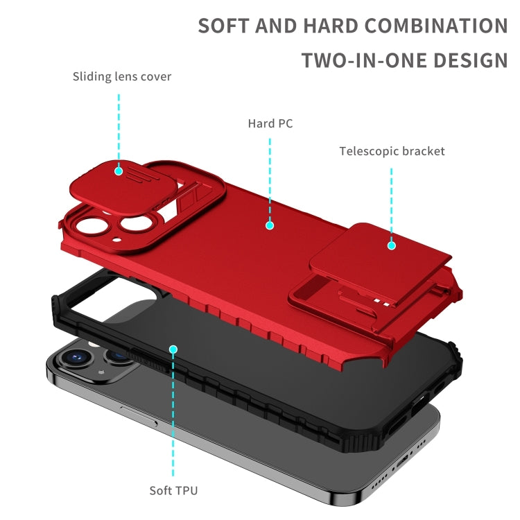 For iPhone 15 Pro Stereoscopic Holder Sliding Camshield Phone Case(Red) - HoMEdemic™ 