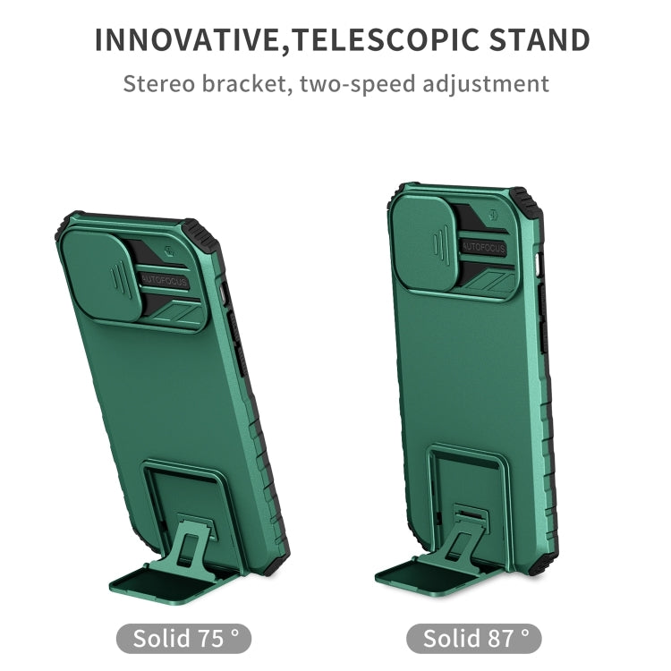 For iPhone 15 Pro Stereoscopic Holder Sliding Camshield Phone Case(Green) - HoMEdemic™ 