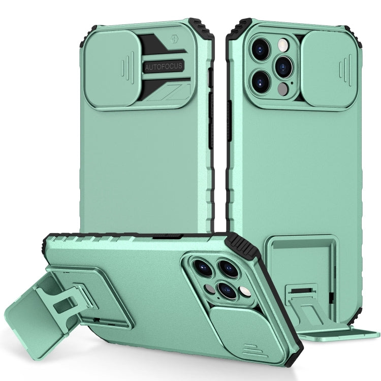 For iPhone 15 Pro Stereoscopic Holder Sliding Camshield Phone Case(Light Blue) - HoMEdemic™ 