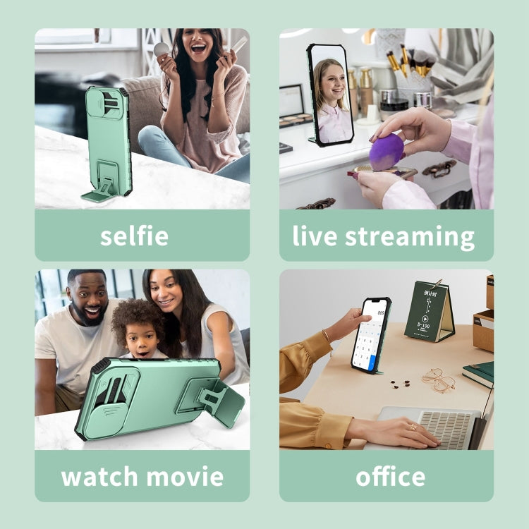 For iPhone 15 Pro Stereoscopic Holder Sliding Camshield Phone Case(Light Blue) - HoMEdemic™ 