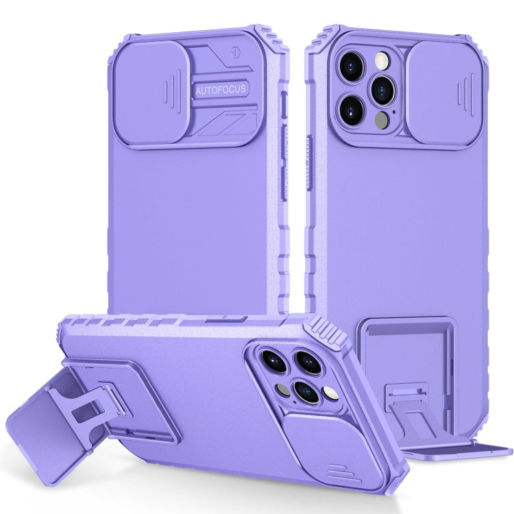 For iPhone 15 Pro Stereoscopic Holder Sliding Camshield Phone Case(Purple) - HoMEdemic™ 