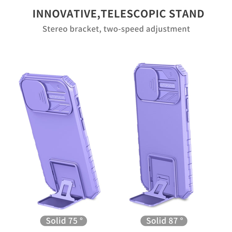 For iPhone 15 Pro Stereoscopic Holder Sliding Camshield Phone Case(Purple) - HoMEdemic™ 