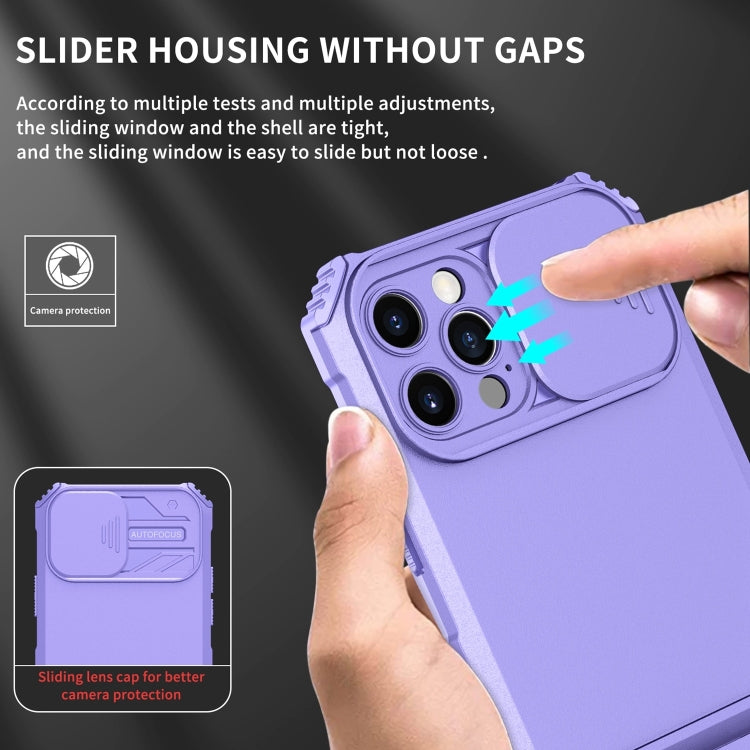 For iPhone 15 Pro Stereoscopic Holder Sliding Camshield Phone Case(Purple) - HoMEdemic™ 