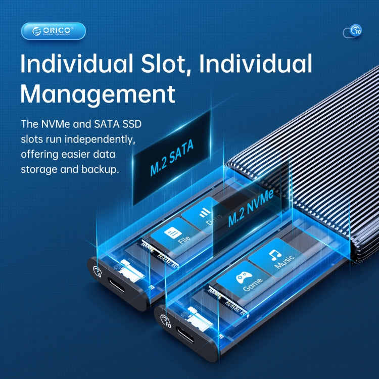 ORICO AM2C3-2SN Dual-bay M.2 NVME + SATA SSD Enclosure(Grey) - HoMEdemic™ 