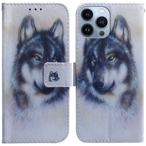 For iPhone 15 Pro Max Coloured Drawing Flip Leather Phone Case(White Wolf) - HoMEdemic™ 