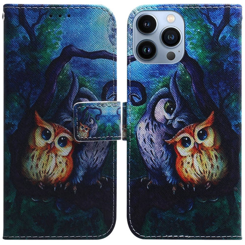 For iPhone 15 Pro Max Coloured Drawing Flip Leather Phone Case(Oil Painting Owl) - HoMEdemic™ 