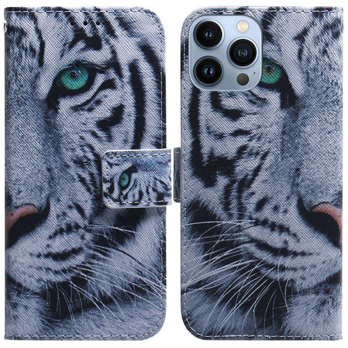 For iPhone 15 Pro Max Coloured Drawing Flip Leather Phone Case(Tiger) - HoMEdemic™ 