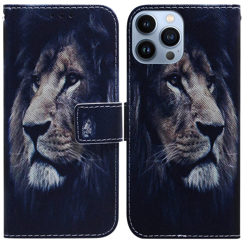 For iPhone 15 Pro Max Coloured Drawing Flip Leather Phone Case(Lion) - HoMEdemic™ 