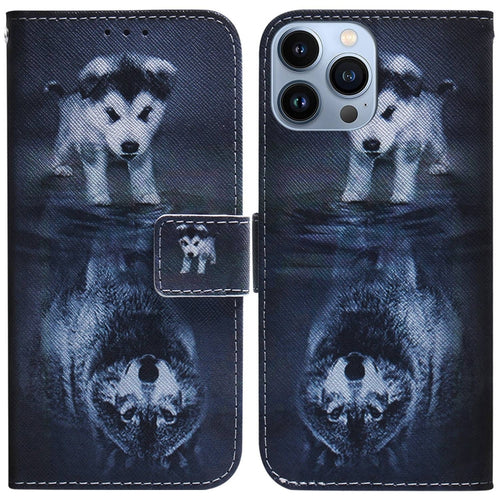 For iPhone 15 Pro Max Coloured Drawing Flip Leather Phone Case(Wolf and Dog) - HoMEdemic™ 