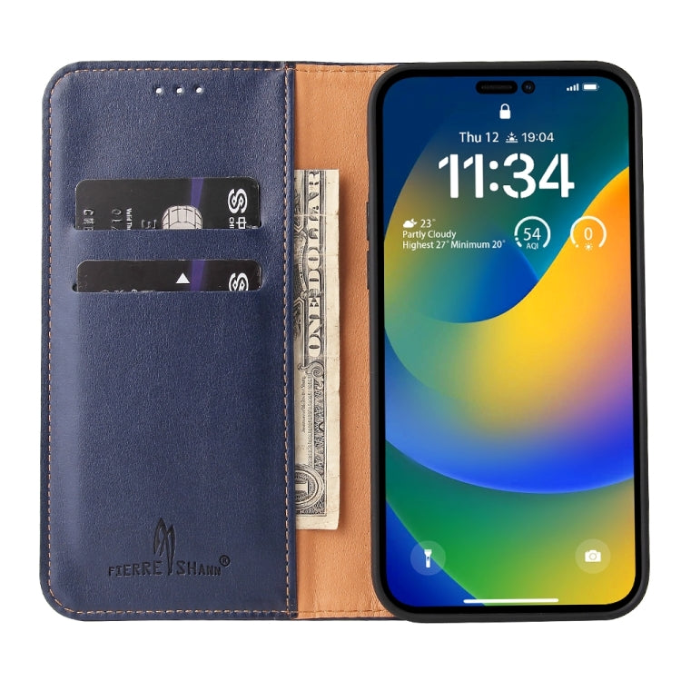For iPhone 15 Pro Fierre Shann PU Genuine Leather Texture Phone Case(Blue) - HoMEdemic™ 