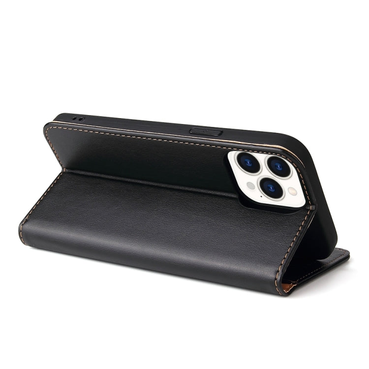 For iPhone 15 Pro Fierre Shann PU Genuine Leather Texture Phone Case(Black) - HoMEdemic™ 
