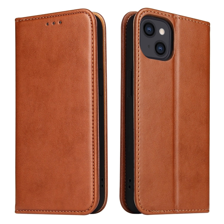 For iPhone 15 Plus Fierre Shann PU Genuine Leather Texture Phone Case(Brown) - HoMEdemic™ 