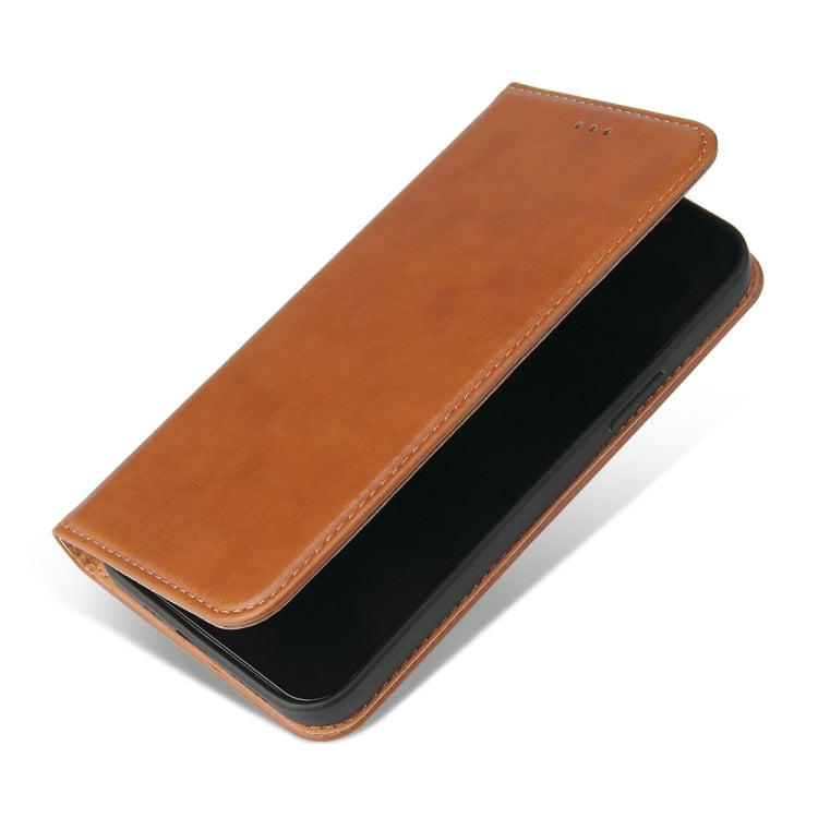 For iPhone 15 Plus Fierre Shann PU Genuine Leather Texture Phone Case(Brown) - HoMEdemic™ 