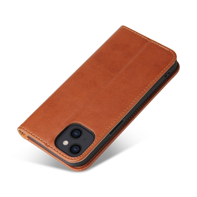 For iPhone 15 Plus Fierre Shann PU Genuine Leather Texture Phone Case(Brown) - HoMEdemic™ 