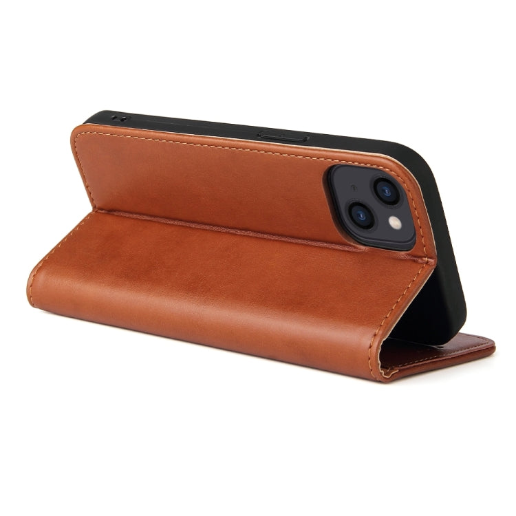 For iPhone 15 Plus Fierre Shann PU Genuine Leather Texture Phone Case(Brown) - HoMEdemic™ 