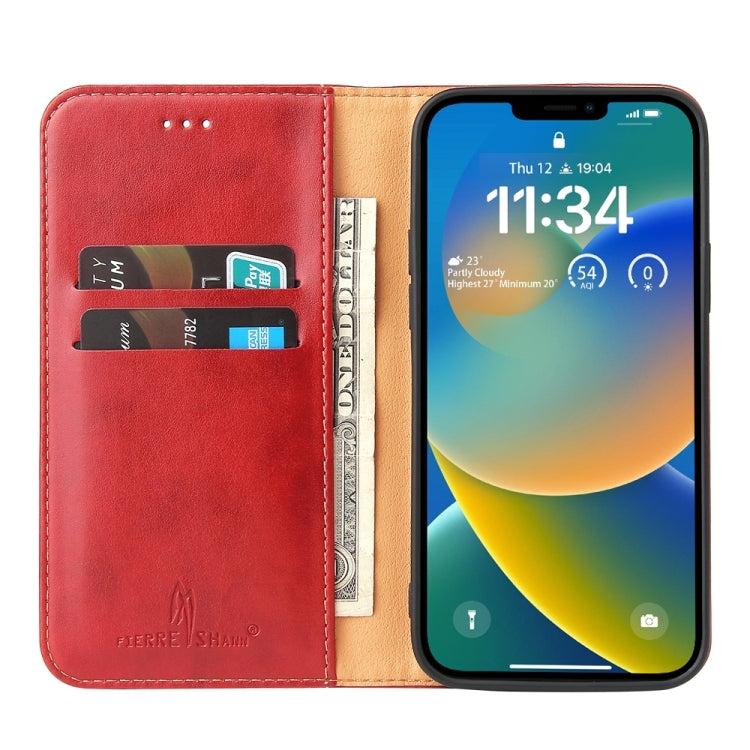 For iPhone 15 Fierre Shann PU Genuine Leather Texture Phone Case(Red) - HoMEdemic™ 