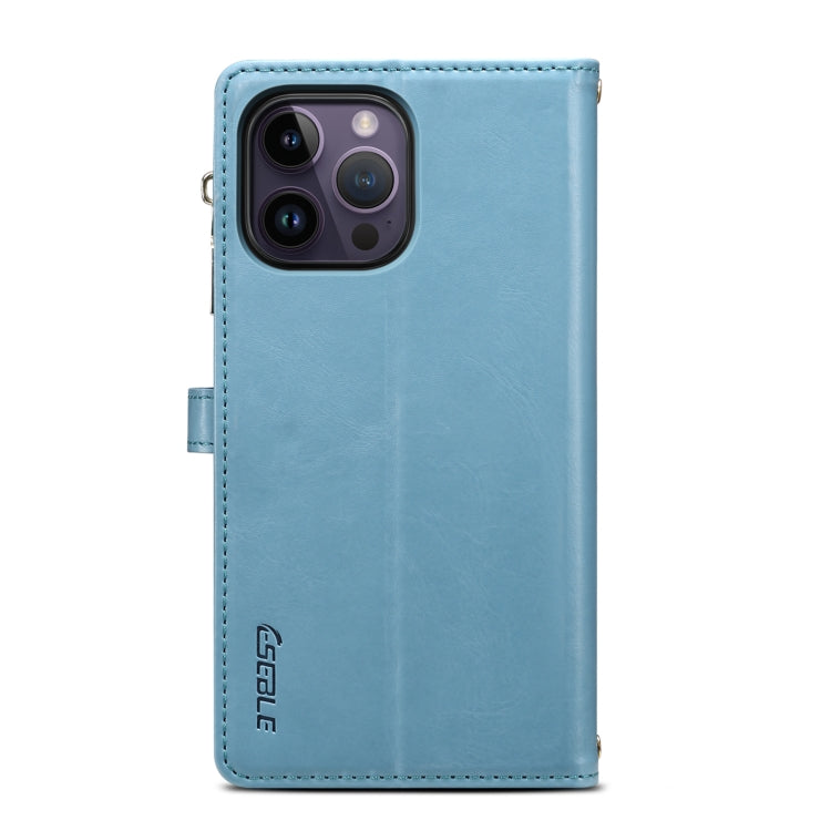 For iPhone 15 Pro Max ESEBLE Star Series Lanyard Zipper Wallet RFID Leather Case(Blue) - HoMEdemic™ 